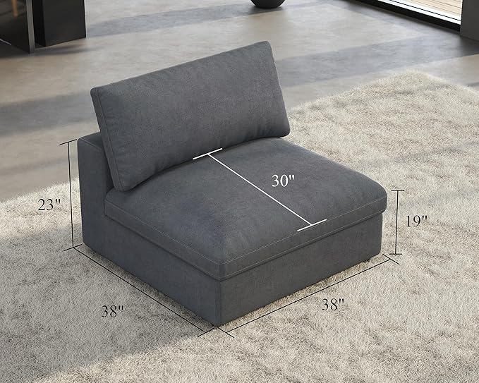 PaPaJet Modular Sectional Sofa 38 Inches Down Filled Sofa Couch Middle Seat Comfy Couch for Living Room Grey Linen