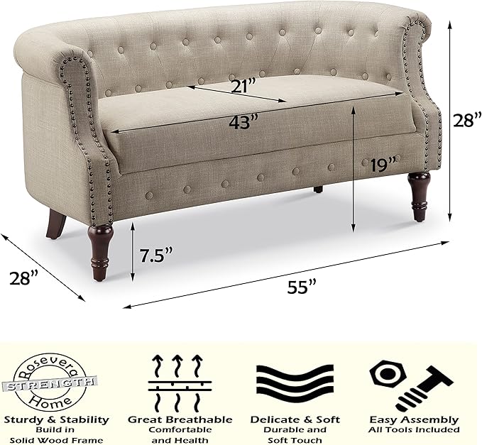 Rosevera Loveseat Sofa for Living Room - Long Couch in a Box Love Seat for Small Area Couches for Living Room