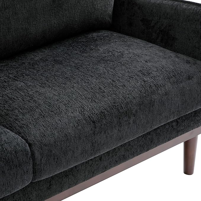 Christopher Knight Home Brena Modern Chenille Upholstered Loveseat Sofa Wooden 2 Seater Sofa Couch with Deep Seat Comfy Cloud Couch for Living Room Bedroom Home Office Black
