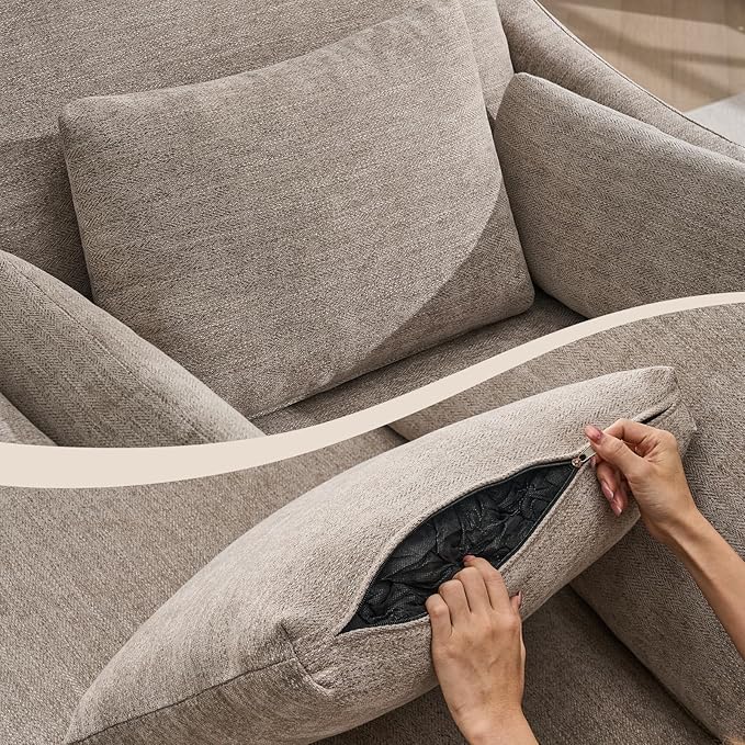 ONBRILL Accent Chair for Living Room Slipcovered Chair with 3 Throw Pillows Comfy Reading Chair Deep Seat Armchair w/Sloped Arms Modern Single Couch Sofa for Apartment Wheat