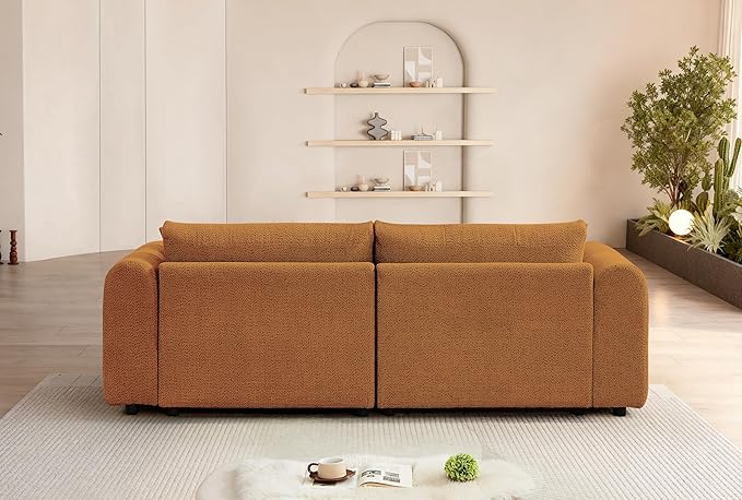 91.5 W Cloud Boucle Sofa for Living Room Modern Comfy Boucle Couch with Rolled Arms and Soft Pillows Teddy Oversized Loveseat for Apartment Studio Bedroom Orange