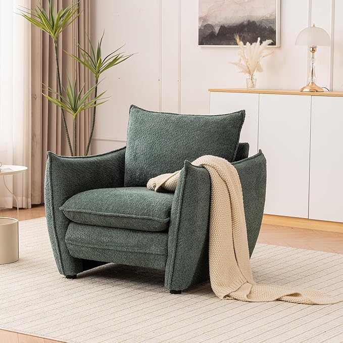 Oversized Accent Chair Modern Single Sofa Cloud Chairs with Removable Pillow Deep Seat Comfy Armchair for Living Room Bedroom Reading Nook - Upholstered Lounge Chair (Green)