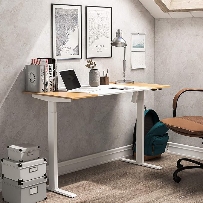 Furniture of America Grant Minimalist Metal Height Adjustable 48 in. Standing Desk for Home Office White and Maple