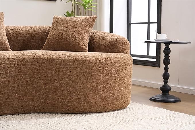 Modern Curved Boneless Sofa 110 Compression Modular Chenille High-Density sponge Sectional Couch with 4 seats No Assembly Required Lounge Sleeper Sofa for Living Room Apartment (Caramel)