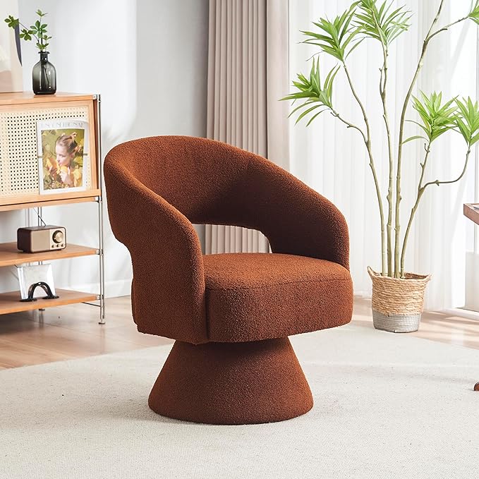 Swivel Accent Chair Armchair Round Barrel Chair in Fabric for Living Room BedroomBrown Teddy RO765