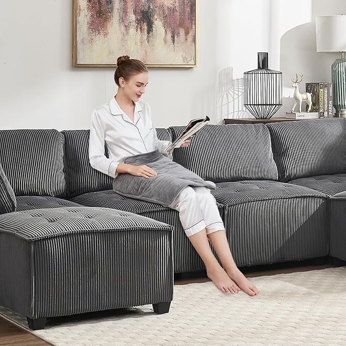 121 Inch Cloud Oversized Modular Sectional Sofa U Shaped Modular Couch with Reversible Chaise Comfy 6 Seat Convertible Sectional Sofa with Ottoman for Living Room Dark Grey
