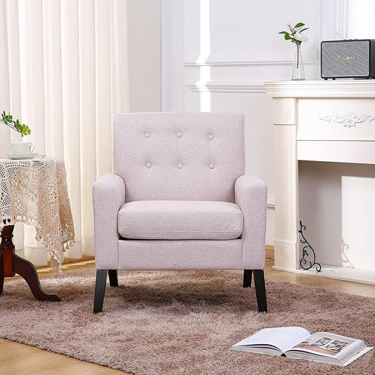 Fabric Accent Chair for Living Room Bedroom Button Tufted Upholstered Comfy Reading Accent Chairs Sofa (Beige)