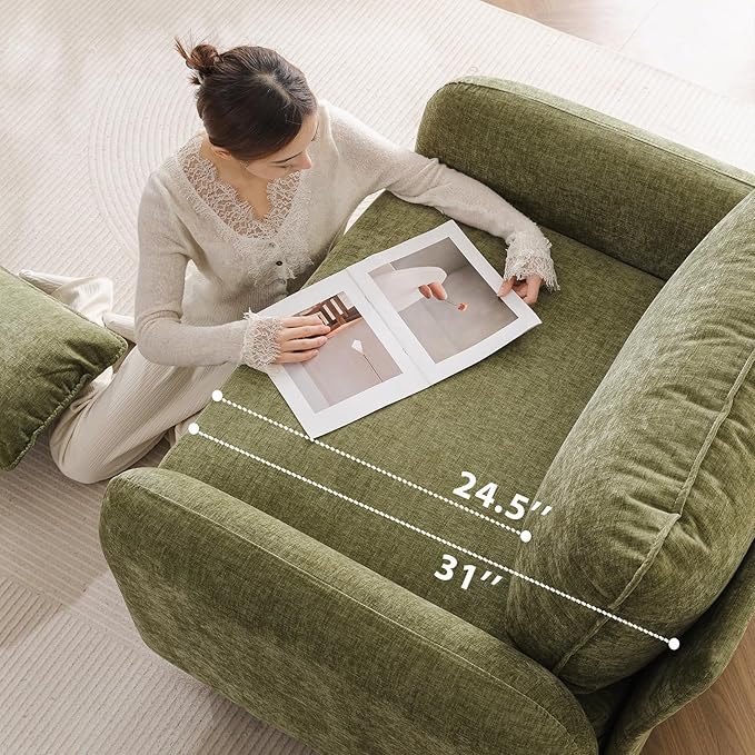 Oversized Accent Chair with All Seats StorageComfy Living Room Chairs with 2 Throw PillowUpholstered Mid-Century Armchair24.5'' Deep SeatReading Chair for BedroomOfficeChenilleGreen