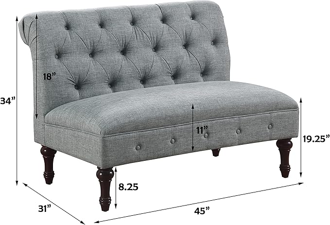 Rosevera Larkin Upholstered Tufted Fine Polyester Chair Loveseat Sofa Bench with Armless Design Easy Assembly for Living Room Bedroom Grey
