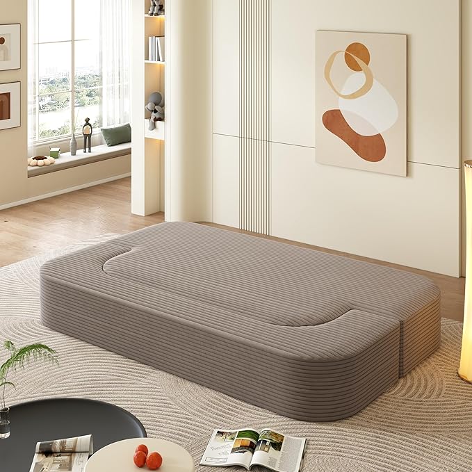 78.7'' Full Size Folding Sofa Bed 2-in-1 Convertible Floor Sofa Bed Corduroy Boneless Couch with Blanket Memory Foam Sleeper SofaBed Loveseat Couches for Living Room No Assembly Coffee