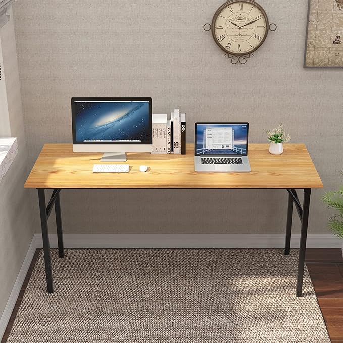 SogesGame Computer Desk62 Inch Large Desk Modern Simple Style Folding TablesHome Office Writing Desk Space Saving Foldable Table No Install Needed AC5BB-157-S8-US