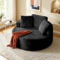 Oversized Round Chaise Lounge ChairCorduroy Cloud Large Circle Sofa Chair No Assembly Required Modern Sleeper Cloud Sofa Couch Bed for Living Room Bedroom Apartment (Black)