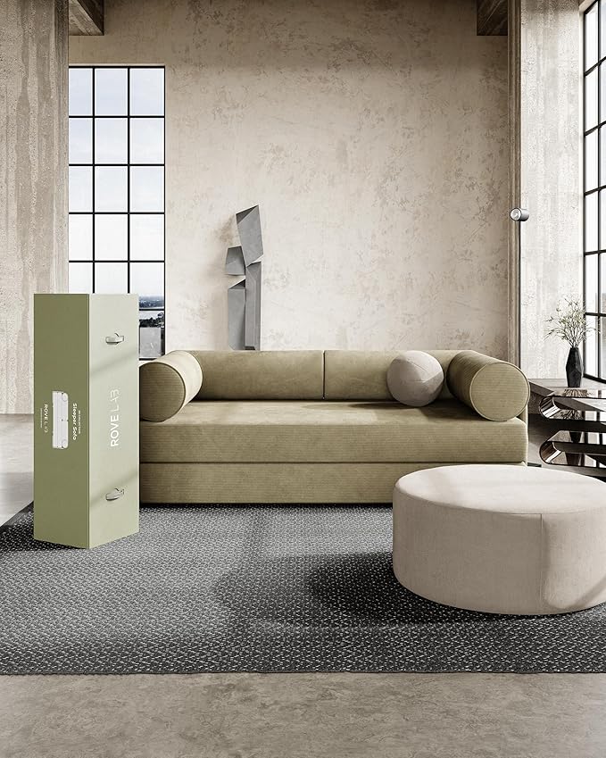 ROVE LAB S8 Sofa Bed – Comfortable Sleeper Sofa for Small Spaces – Spill-Proof Performance Corduroy – SmartFoam™ Support – Modular Tool-Free Setup (Comet Ivory)