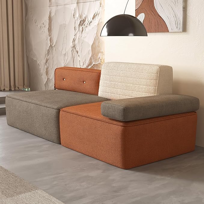 Mid-Century Modern Modular Sectional Sofa 79.9 Width Multi Color Fabric Upholstered Couch Versatile Living Room &amp Bedroom Furniture with Modular Design for Cozy Seating