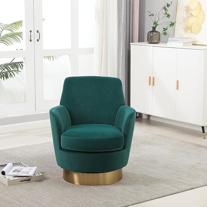 Set of 2 Swivel Accent Chair Modern Velvet American Design Swivel Round Barrel Chairs Upholstered Cozy Style for Living Room Bedroom Home Office (Velvet Emerald 2-Pack)