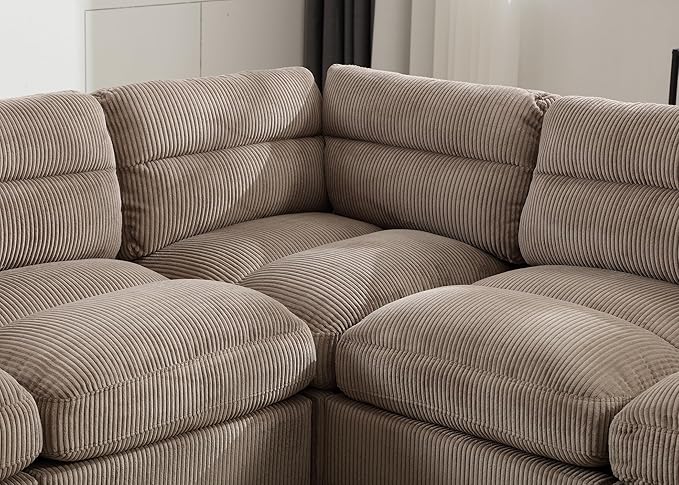 CANMOV Modular Sectional Couches with Ottoman Convertible U Shaped Sofa 7 Seat Sofa Couch with Chaise for Living Room Corduroy Couch Brown