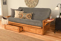 Kodiak Futons Furniture KF Phoenix Full Size Futon in Butternut Finish with Storage Drawers Marmont Thunder Blue (760708)