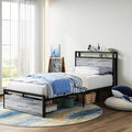LIKIMIO Twin Bed Frames with Drawer Storage Headboard with Outlets No Box Spring Needed Easy Assembly Industrial Gray