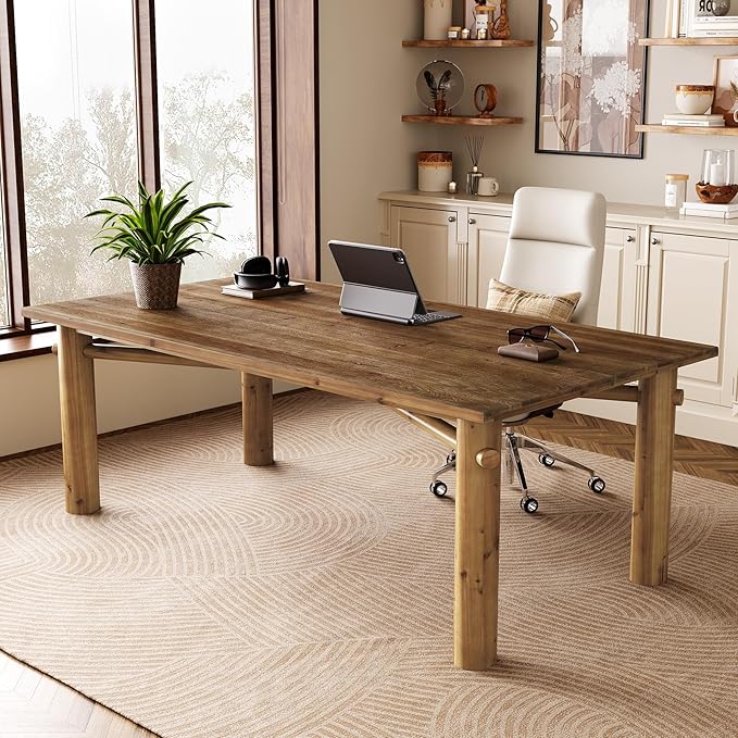 Solid Wood Home Office Desk 62.99 Large Farmhouse Executive Desk Computer Table for Office Conference Room Study Room (Brown)