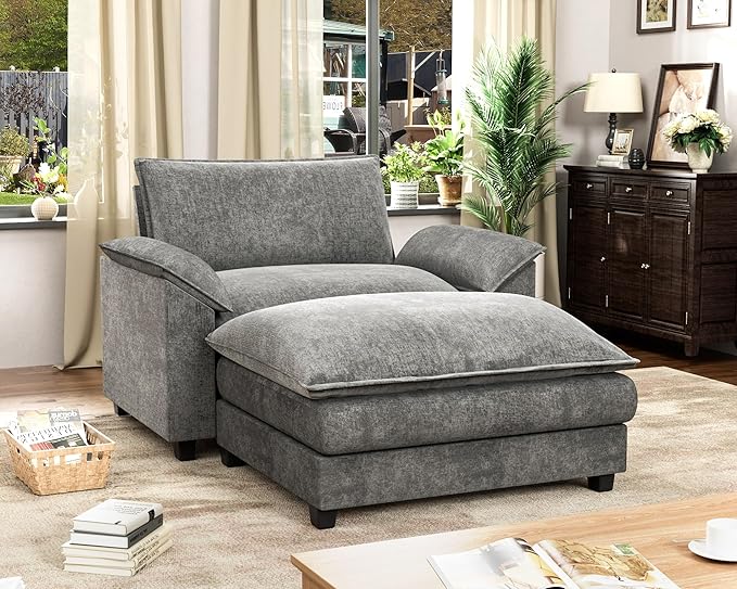 Homall 40 Modular Sectional Sofa Single Sofa Couch with Reversible Ottoman DIY Combination Chenille Deep 1-Seat Cloud Couch for Living Room Apartment (Light Grey Single Sofa Chair)