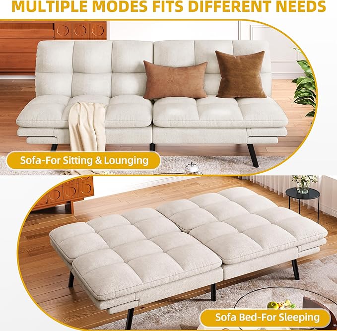 DWVO 70 Convertible Futon Sofa Bed Folding Futon Set for Living Room Home Office Aprtment Modern Futon Couch with Adjustable Backrest &amp Armrests Recliner Lounge Loveseat Sofa
