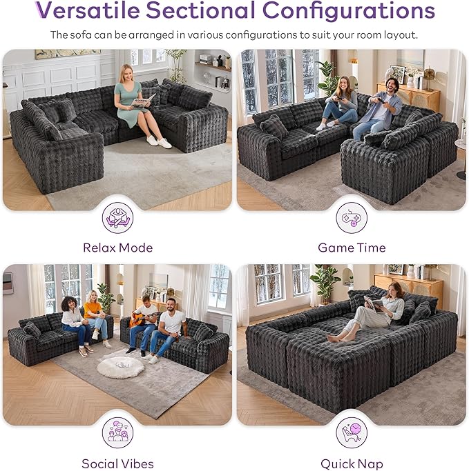 TYBOATLE 135’’ Boneless Slow-Rebound Memory Foam Couch Cloud Sectional Couches for Living Room w/Upgraded Fabric Comfy Deep Seat Fluffy U Shaped Modular Sectional Sofa w/Chaise