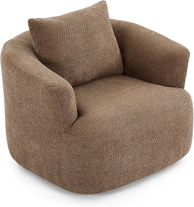 360-Degree Swivel Accent Chair 38.2 Chenille Upholstered Swivel Barrel Sofa Chair with a Throw Pillow Ergonomic Rounded Armrests Single Sofa for Living Room Office (Dark Brown/509)