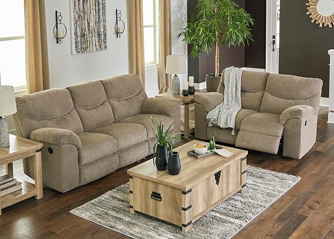 Signature Design by Ashley Alphons Transitional Tufted Reclining Loveseat Light Brown