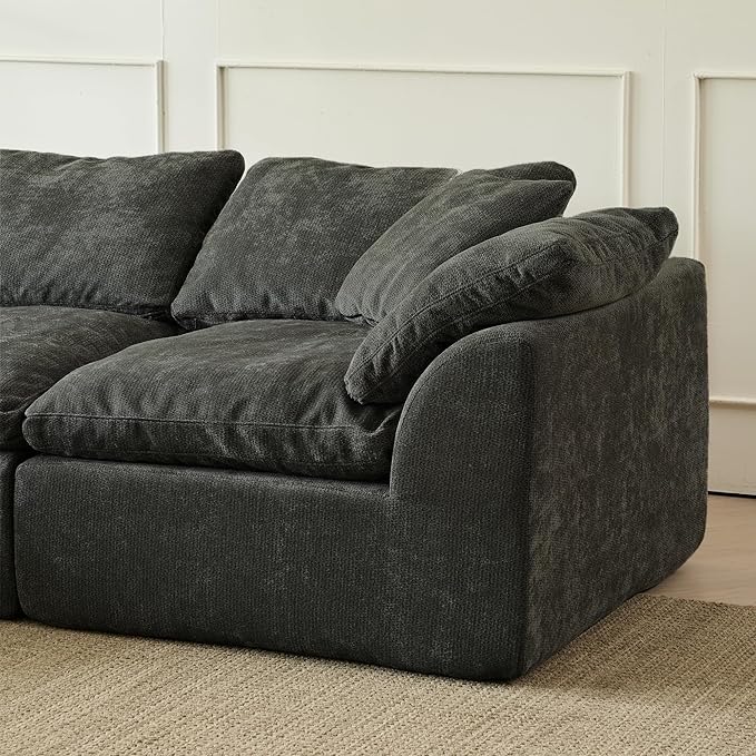 109 Cloud Sectional Couches for Living Room Convertible L-Shape Boneless Couch with Ottoman 3 Seater Compressed Sofa Modular Sectional Sofa (Black)