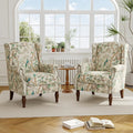 Floral High Back Accent Chair Upholstered Armchair with Solid Wood Legs Comfy Wingback Reading Single Sofa Chair for Small Spaces Living Room Bedroom(Floral Bird Set of 2)
