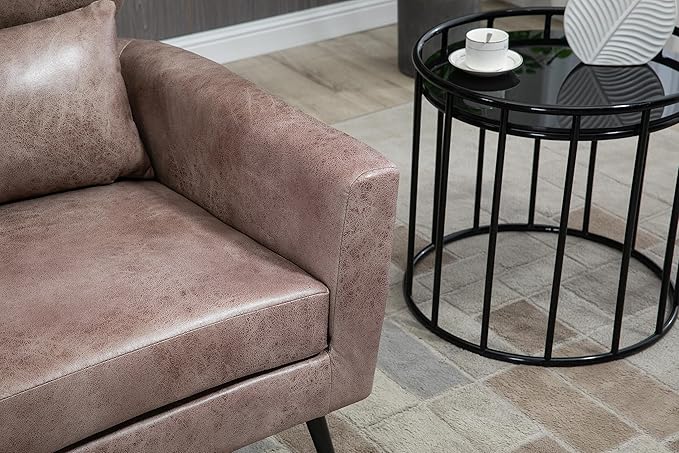 29.5 W Classical Accent Chair Armchair Upholstered Reading Chair Single Sofa Leisure Club Chair with Black Metal Leg and Throw Pillow for Living Room Bedroom Dorm Room Office Taupe Bronzing Suede