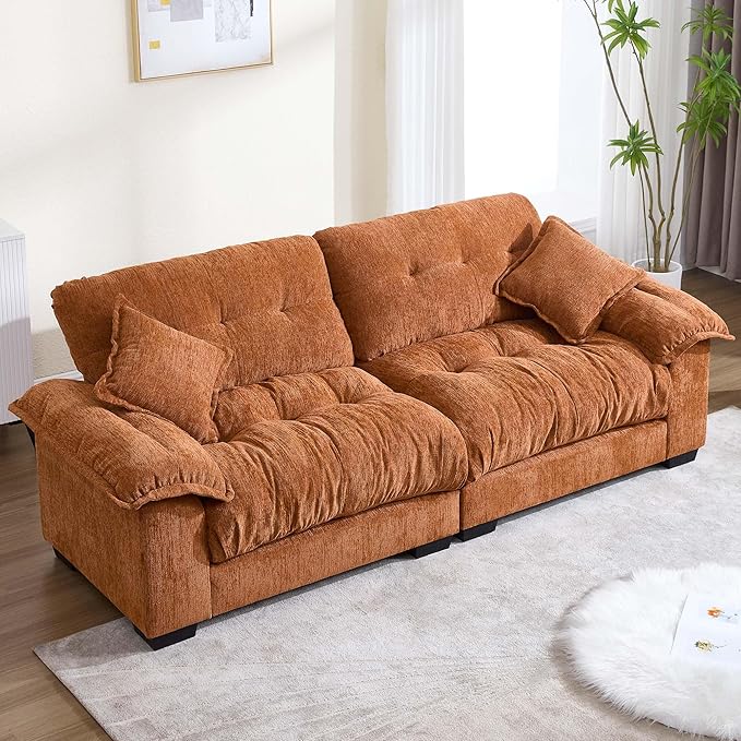 90.55 Oversized Loveseat Couch for Bedroom Cloud Couch Small Couches for Small Spaces 2 Seater Deep Loveseat Burnt Orange Modern Sleeper Sofa Orange