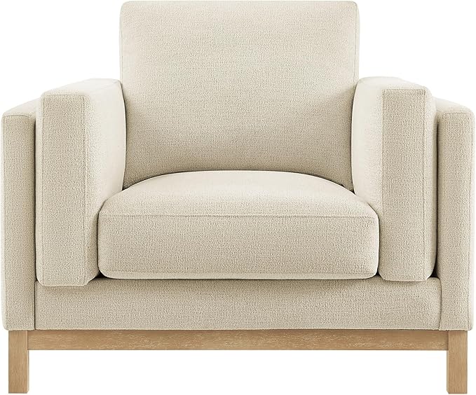 Modway Roscoe Fabric Armchair in Ivory - Comfortable Deep Seat Accent Chair with Arms for Living Room or Bedroom