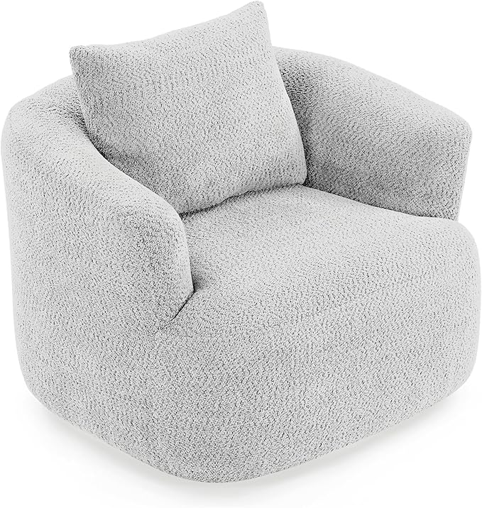 360-Degree Swivel Accent Chair 38.2 Chenille Upholstered Swivel Barrel Sofa Chair with a Throw Pillow Ergonomic Rounded Armrests Single Sofa for Living Room Office