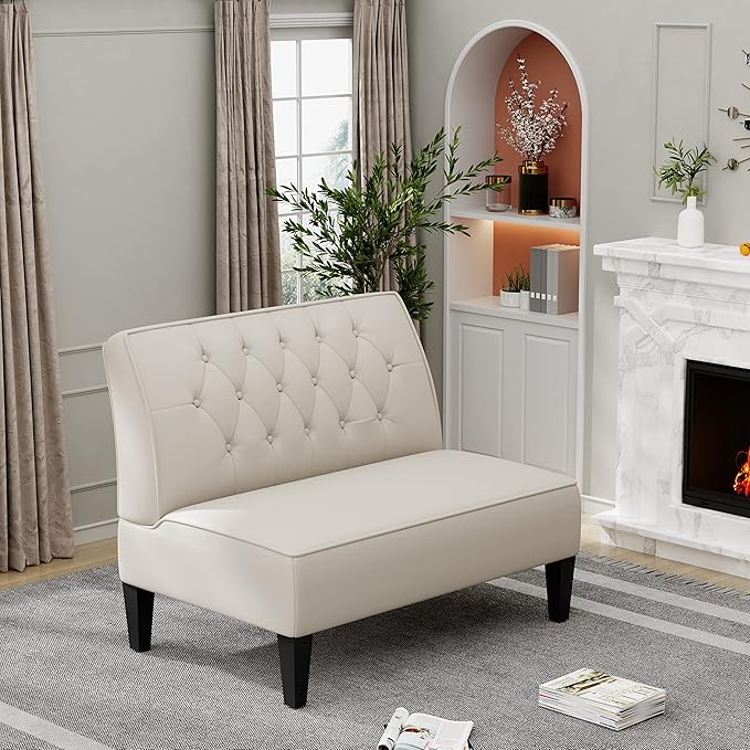 annjoe Button Tufted Loveseat Settee Upholstered Sofa Backrest Buckle Couch Banquette Bench for Dining Room Living Room Bedroom Funiture