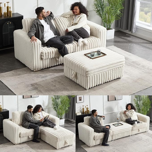 Tbfit Modular Sectional Sofa with Storage Ottoman Corduroy Cloud Couch 73 W &amp 101 W Convertible Love Seat for Small Spaces L-Shaped Sofa for Living Room Beige
