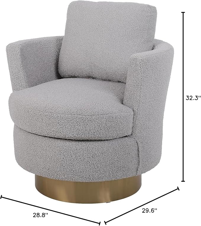 Teddy Swivel Barrel Chair Swivel Accent Chairs Armchair for Living Room Reading Chairs for Bedroom Comfy Round Barrel Chairs with Gold Stainless Steel Base (Grey)