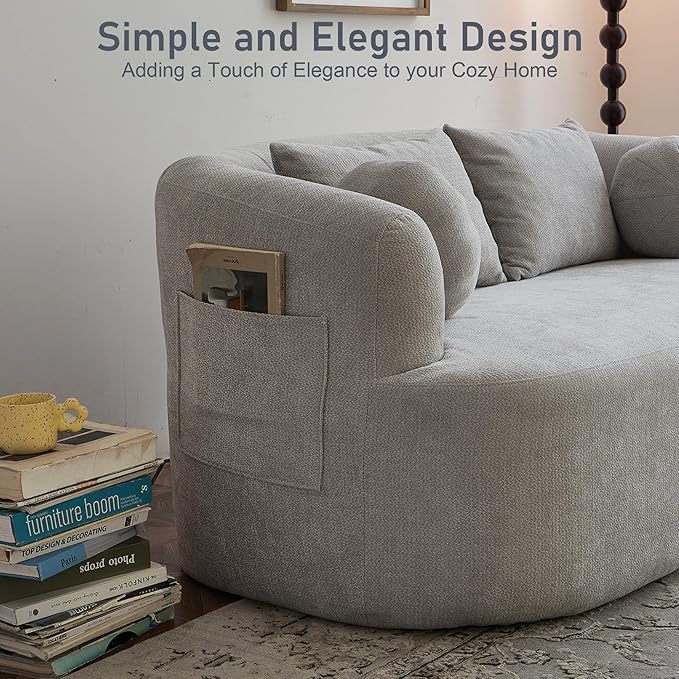 Loveseat Sofa 67.3 Boneless Curved Sofa Filling with Foam and Spring Chenille Small Love Seat for Small Spaces 4 Pillows and Side Pocket Living Room Apartment Bedroom No Assembly