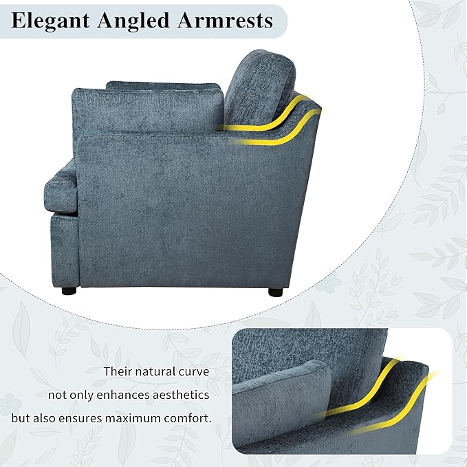 Christopher Knight Home Accent Chair Club Chair Upholstered T-Shaped Comft Seating Lounge Chair Large Size Armchair with Angeled Armrests Single Sofa Chair for Living Room Bedroom Study Blue