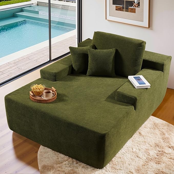 48 Oversized Chaise Lounge Indoor Upholstered Sofa Bed Sleeper Couch Reading Fluffy Plush Cloud Sofas Couches for Living RoomGreen-Velvet