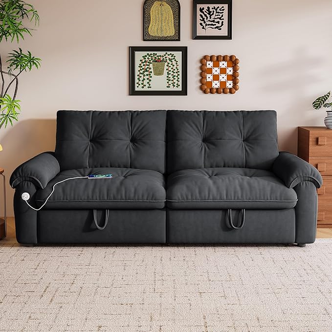 77 Queen Size Sleeper Sofa Bed Convertible Pull Out Couch with Velvet Fabric 3-in-1 Loveseat L Shaped Couch Bed with Adjustable Backrest Side Pocket &amp USB Ports for Living Room Apartment