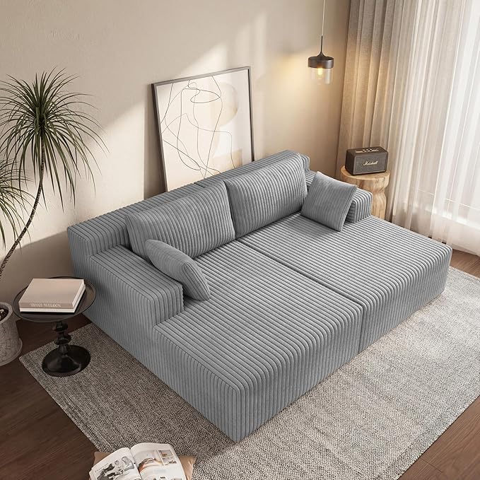 71 W Double Chaise Lounges Indoor Boneless Sectional Sofa Bed with Pillows Modern Sleeper Loveseat Chair Boneless Cloud Couch for Living Room Bedroom Reading