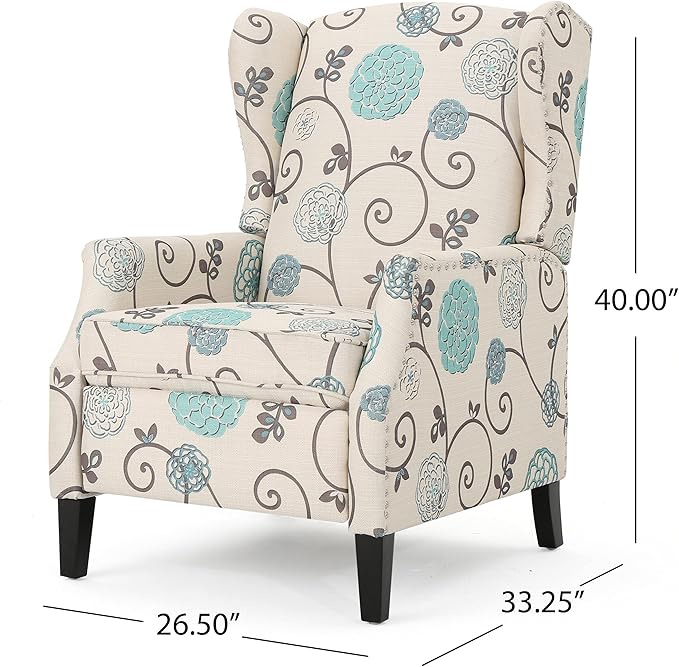 Christopher Knight Home GDFStudio Westeros Traditional Wingback Fabric Recliner Chair (White &amp Blue Floral)