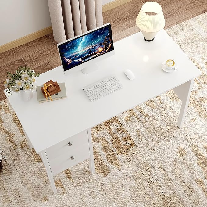 BHG Computer Desk with DrawersModern White Home Office Desk with Storage Filing Cabinet Vanity Desk Makeup Dressing Table for BedroomSmall Writing Table PC Desks for Study(White 43.3)