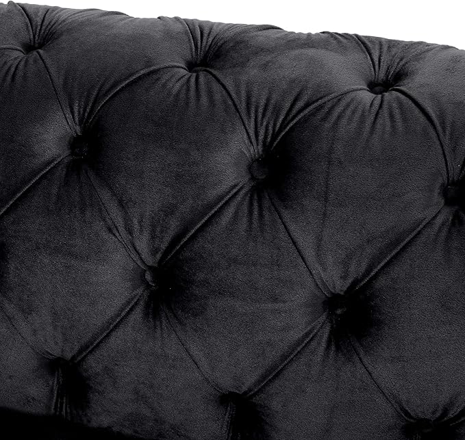 Tufted Velvet Sofa Couch for Living Room Upholstered Tuxedo Arm 3-Seater Sofa Couch with Golden Legs Chesterfield Sofa Apartment Office Studio Black