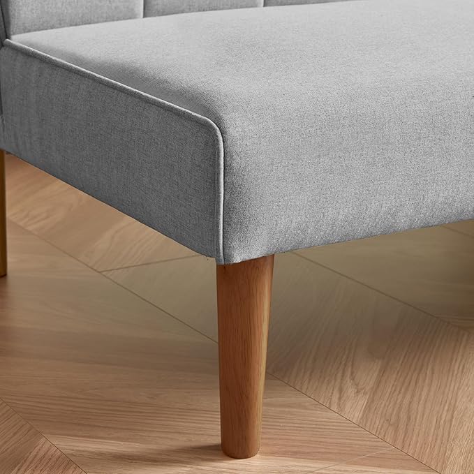HomePop Upholstered Bergen Convertible Futon Sofa Bed Modern Sofa Couches for Living Room Small Spaces Dorm Apartment Gray Woven
