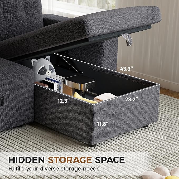 83'' Pull Out Sofa Bed 2 in 1 Convertible Sleeper Sofa Couch with Storage Chaise &amp USB Charging Comfy Linen Modular Couches for Living Room ApartmentDark Grey 1 PCS