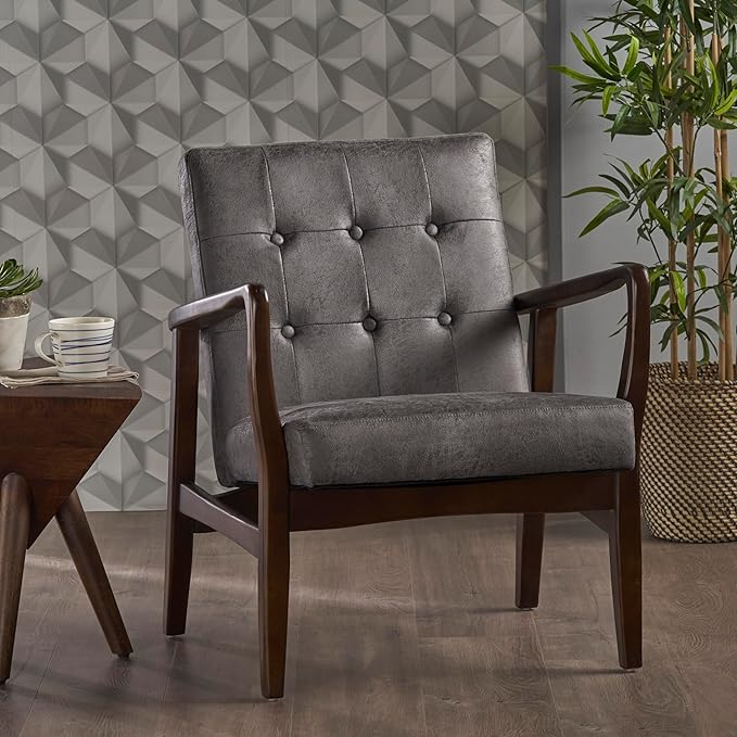Club Chair Mid Century Modern Microfiber Club Chair with Wood Frame Accent Chairs for Living Room/Bedroom/Office/Cafe