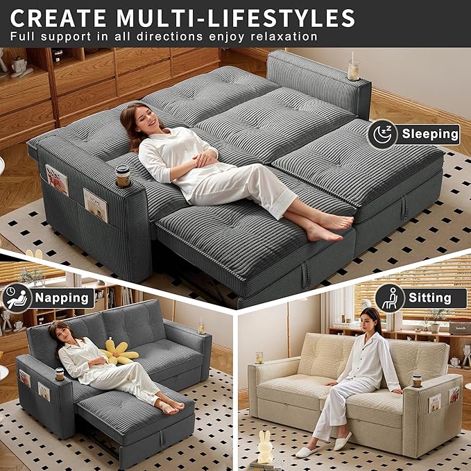 74'' Convertible Sofa Bed 2-in-1 Velvet Sleeper Sofa for Small Spaces Modern Loveseat &amp Guest Bed Apartment &amp Dorm FurnitureDark Grey | Convertible Sofa Bed