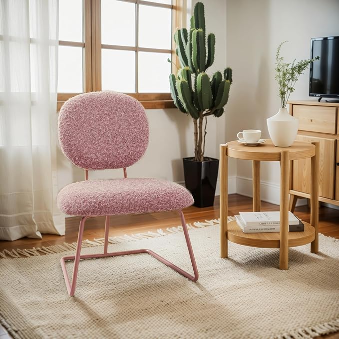 Art Leon Accent Chairs Set of 2- Fabric Upholstered Armless Slipper Chairs Living Room Side Chairs with Metal Legs for Lounge Bedroom Office Pink